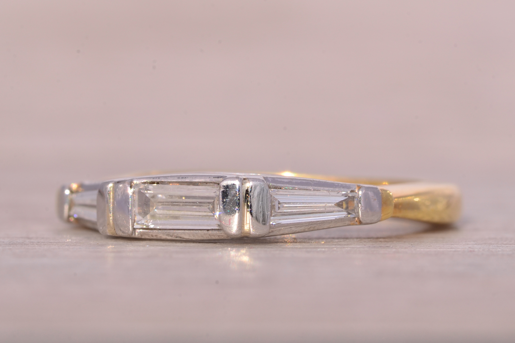 The Skib: Triple Baguette Band in Platinum and Yellow Gold - Image 3