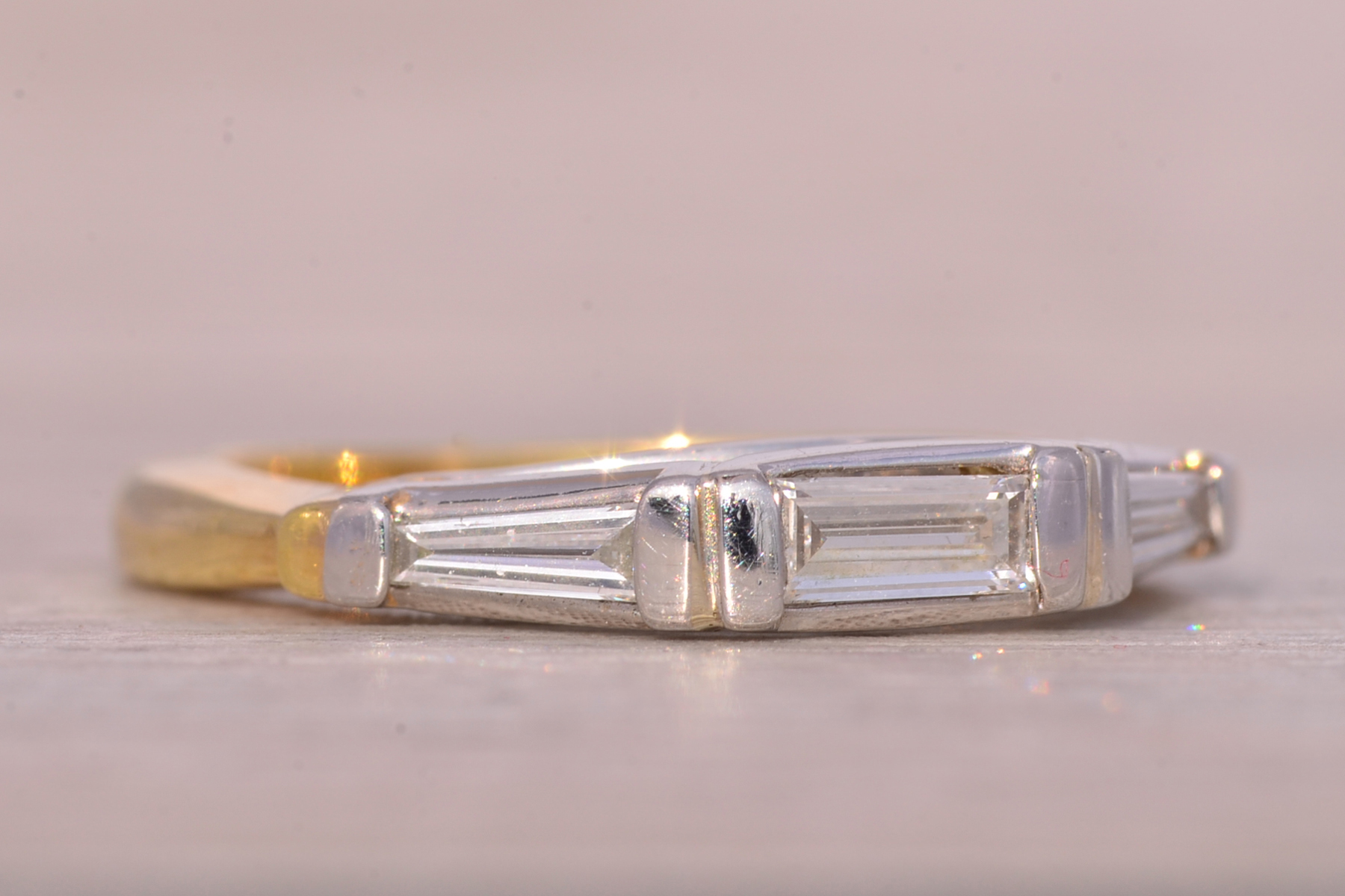 The Skib: Triple Baguette Band in Platinum and Yellow Gold - Image 6