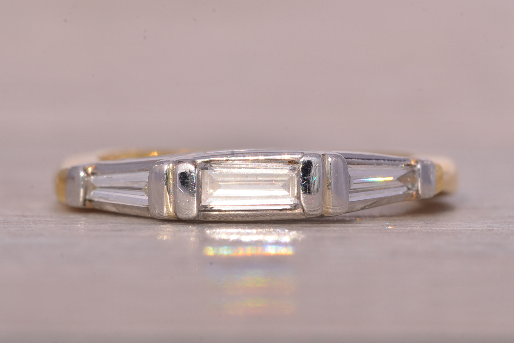 The Skib: Triple Baguette Band in Platinum and Yellow Gold - Image 7