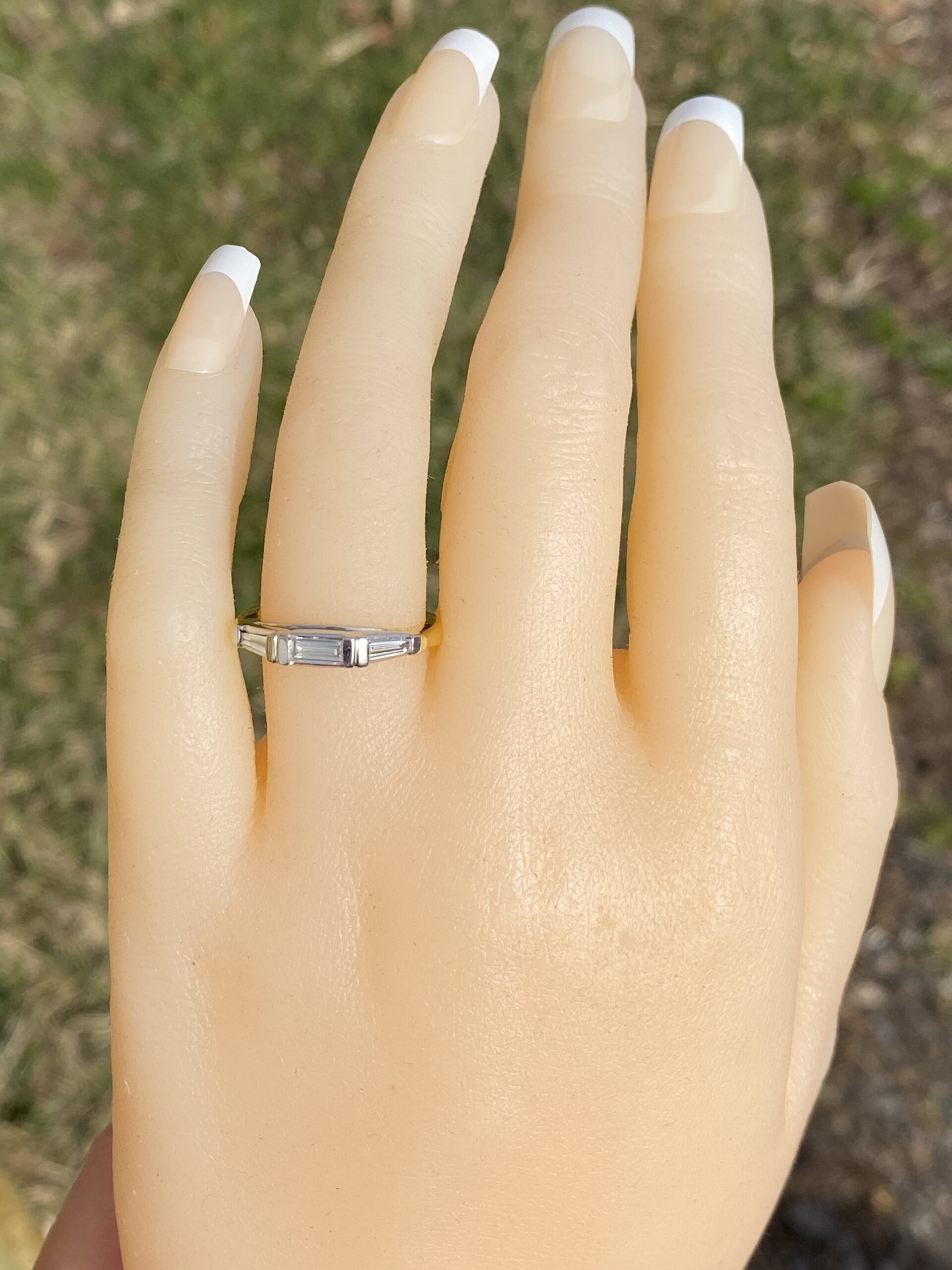 The Skib: Triple Baguette Band in Platinum and Yellow Gold - Image 8