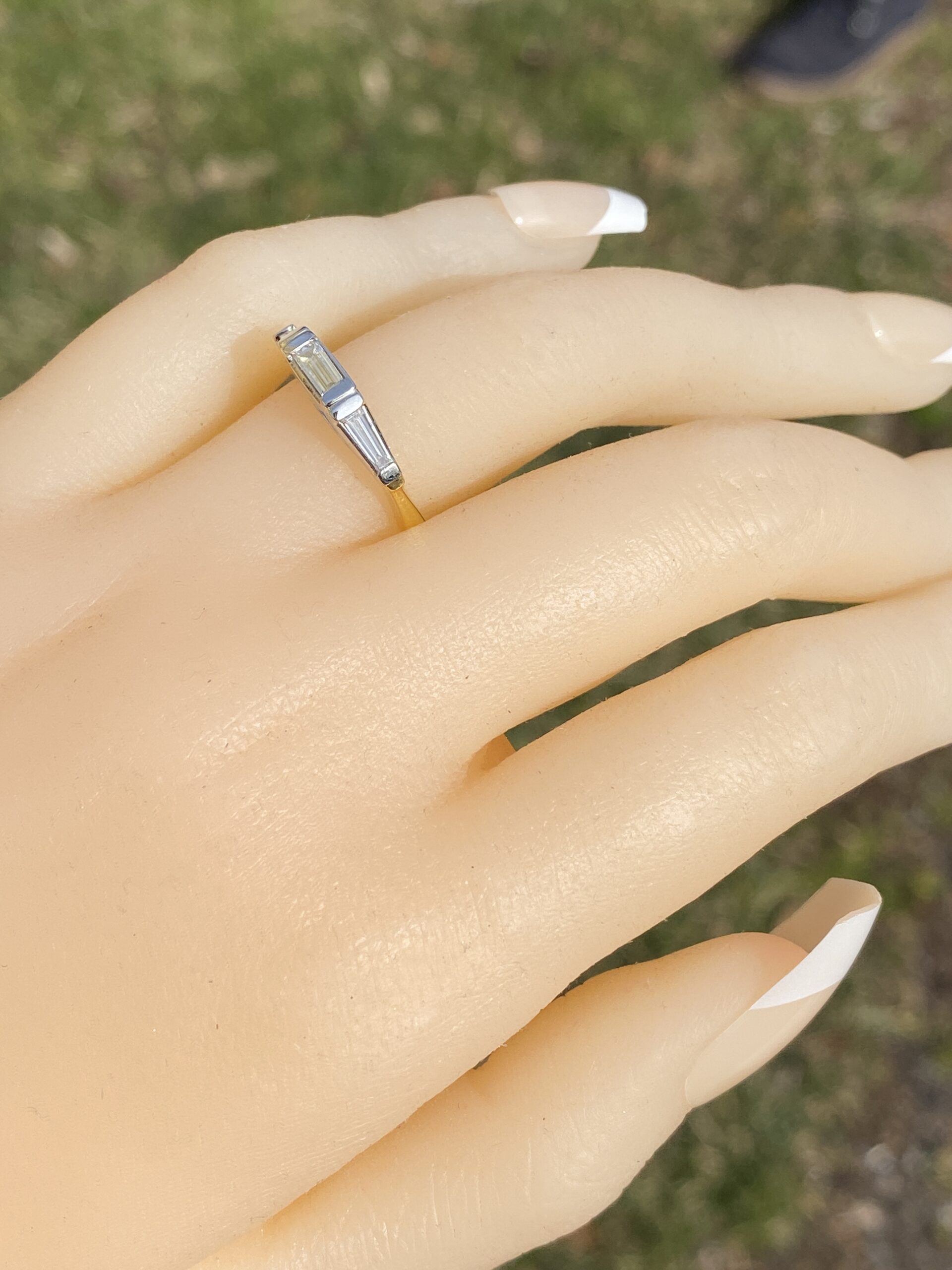 The Skib: Triple Baguette Band in Platinum and Yellow Gold - Image 9