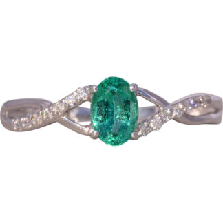 The Turn: Vivid Natural Emerald and Diamond Ring in White Gold
