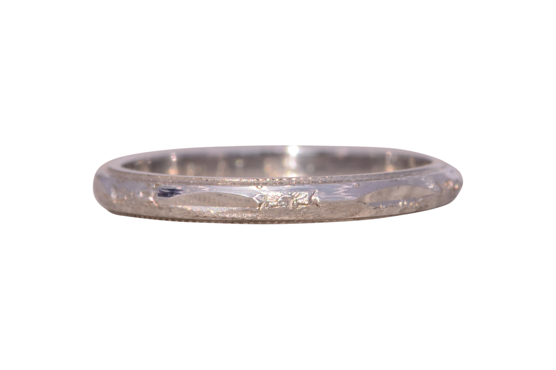 The Jib: Antique Art Deco Era Platinum Wedding Band with Hand Engraving