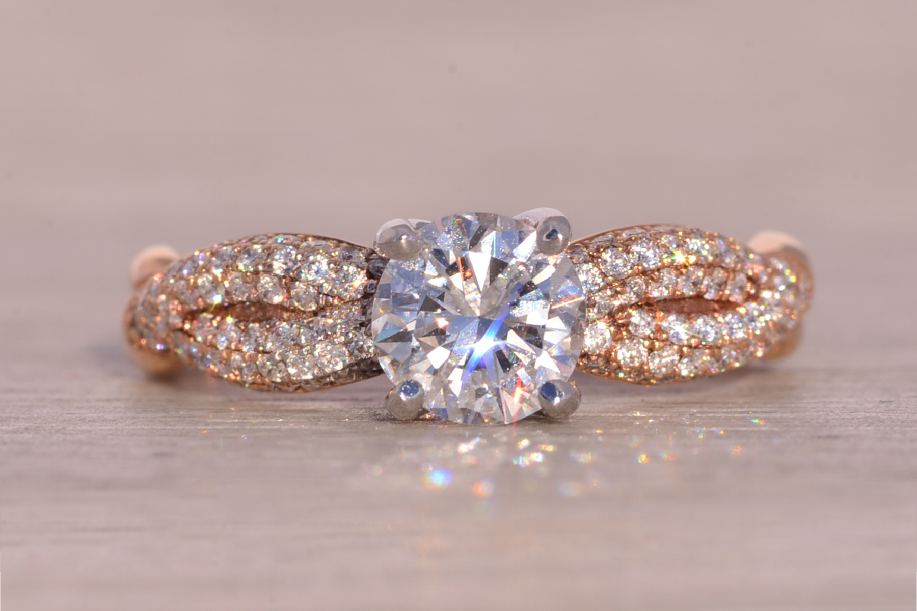 The Zega: Signed Round Brilliant Cut Natural Diamond Engagement Ring in Rose Gold - Image 2