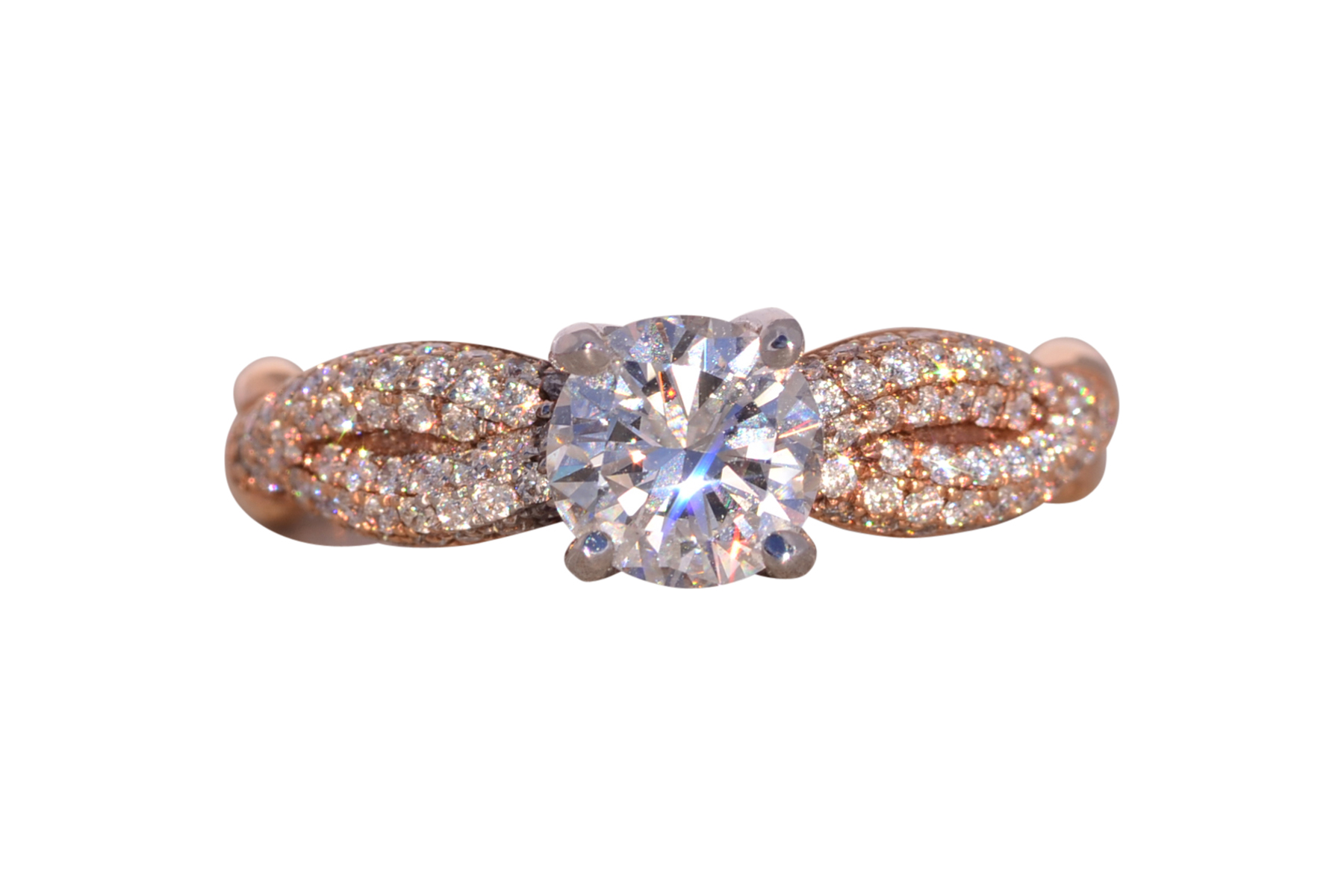 The Zega: Signed Round Brilliant Cut Natural Diamond Engagement Ring in Rose Gold