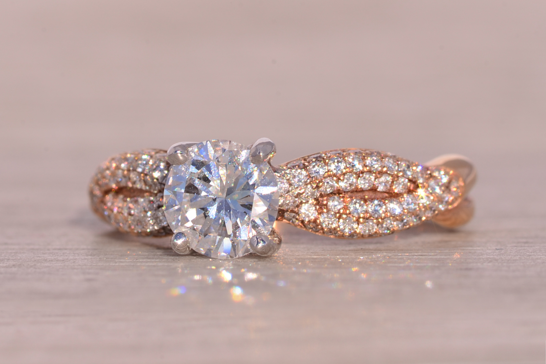 The Zega: Signed Round Brilliant Cut Natural Diamond Engagement Ring in Rose Gold - Image 3