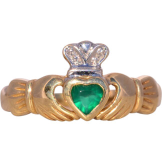 The Clad: Irish Made Claddaugh Ring in Yellow Gold with Chalcedony and Diamond