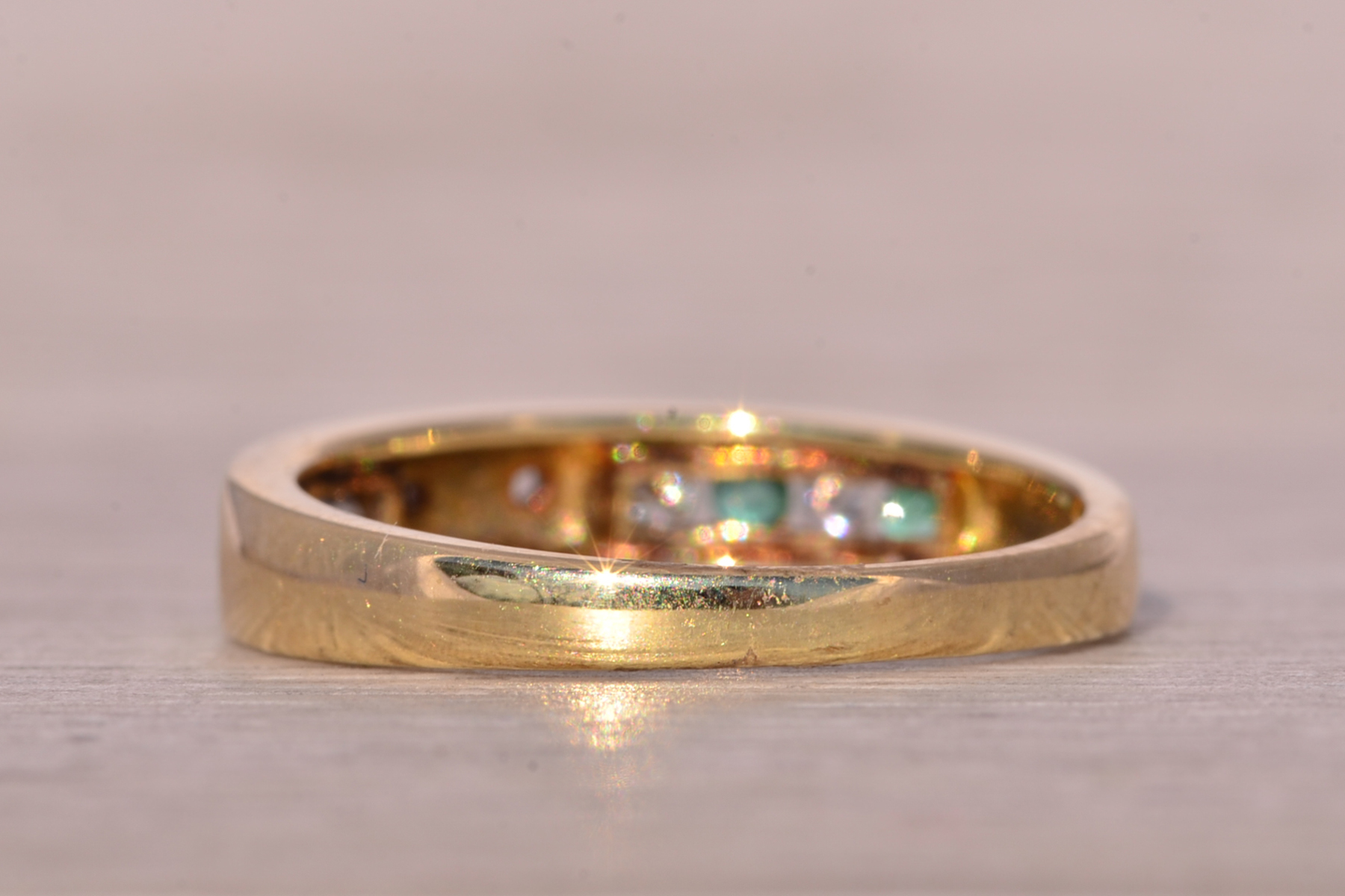 SOLD - The Deepi: Irish Made Claddagh Ring with Emeralds and Natural Diamonds in Yellow Gold - Image 4
