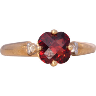 The Webeen: Checkerboard Garnet and Natural Diamond Ring in Yellow Gold