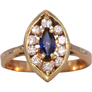 The Duco: Mid Century Modern Natural Sapphire and Diamond Ring in Yellow Gold
