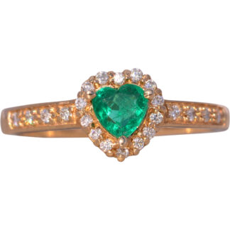 The Mademoiselle: Heart Shaped Natural Emerald and Diamond Ring in Yellow Gold