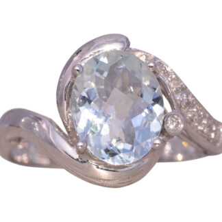 The Regard: Aquamarine and Natural Diamond Bypass Ring in White Gold