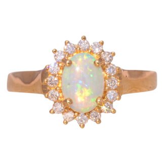 The Enchanted Opal: Natural Australian Opal and Diamond Ring in Yellow Gold