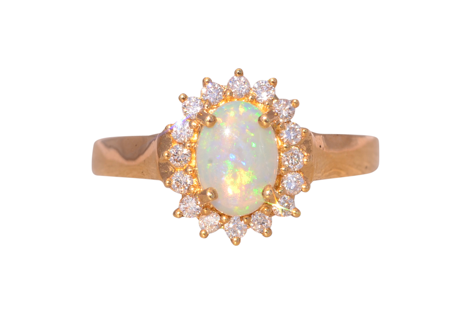 The Enchanted Opal: Natural Australian Opal and Diamond Ring in Yellow Gold