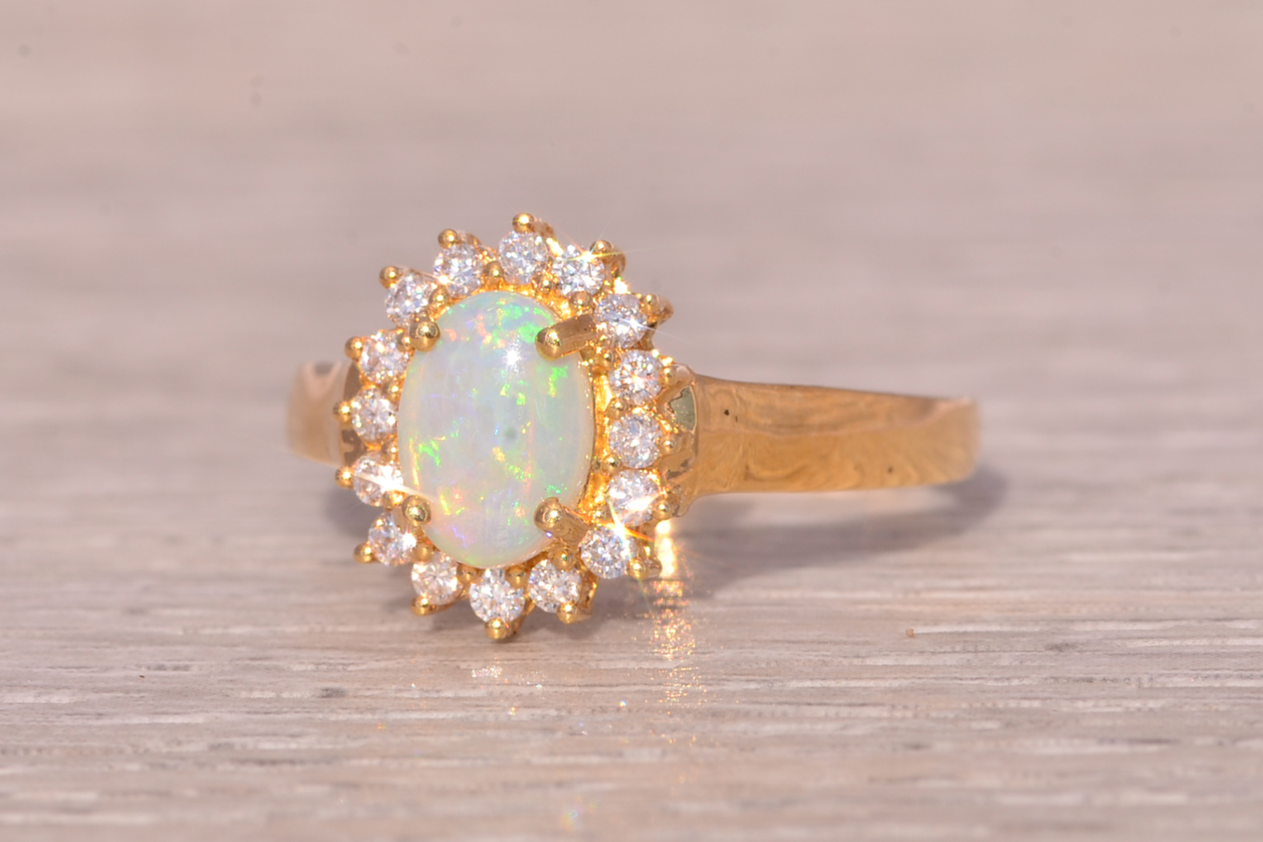 The Enchanted Opal: Natural Australian Opal and Diamond Ring in Yellow Gold - Image 3