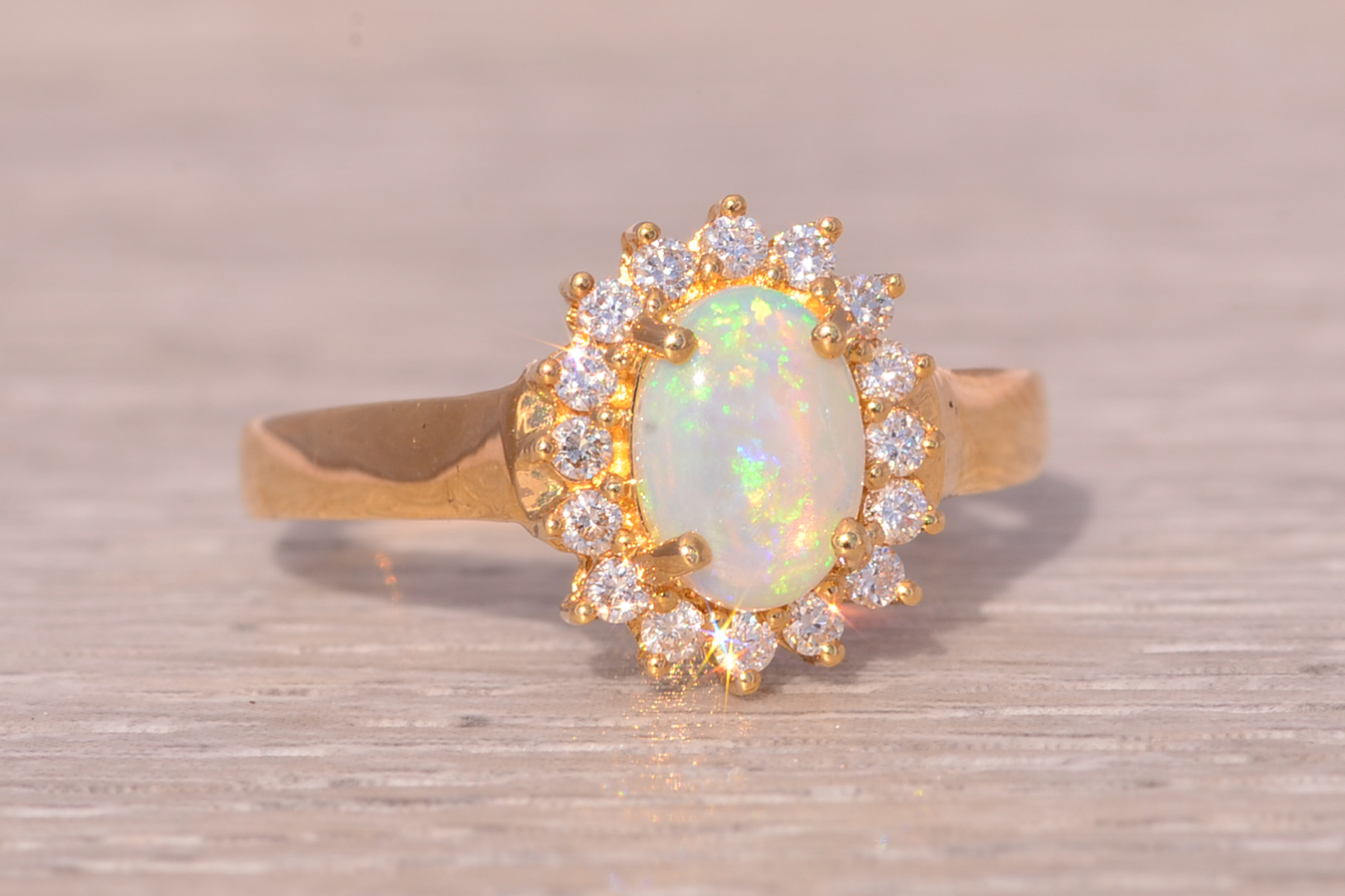 The Enchanted Opal: Natural Australian Opal and Diamond Ring in Yellow Gold - Image 6