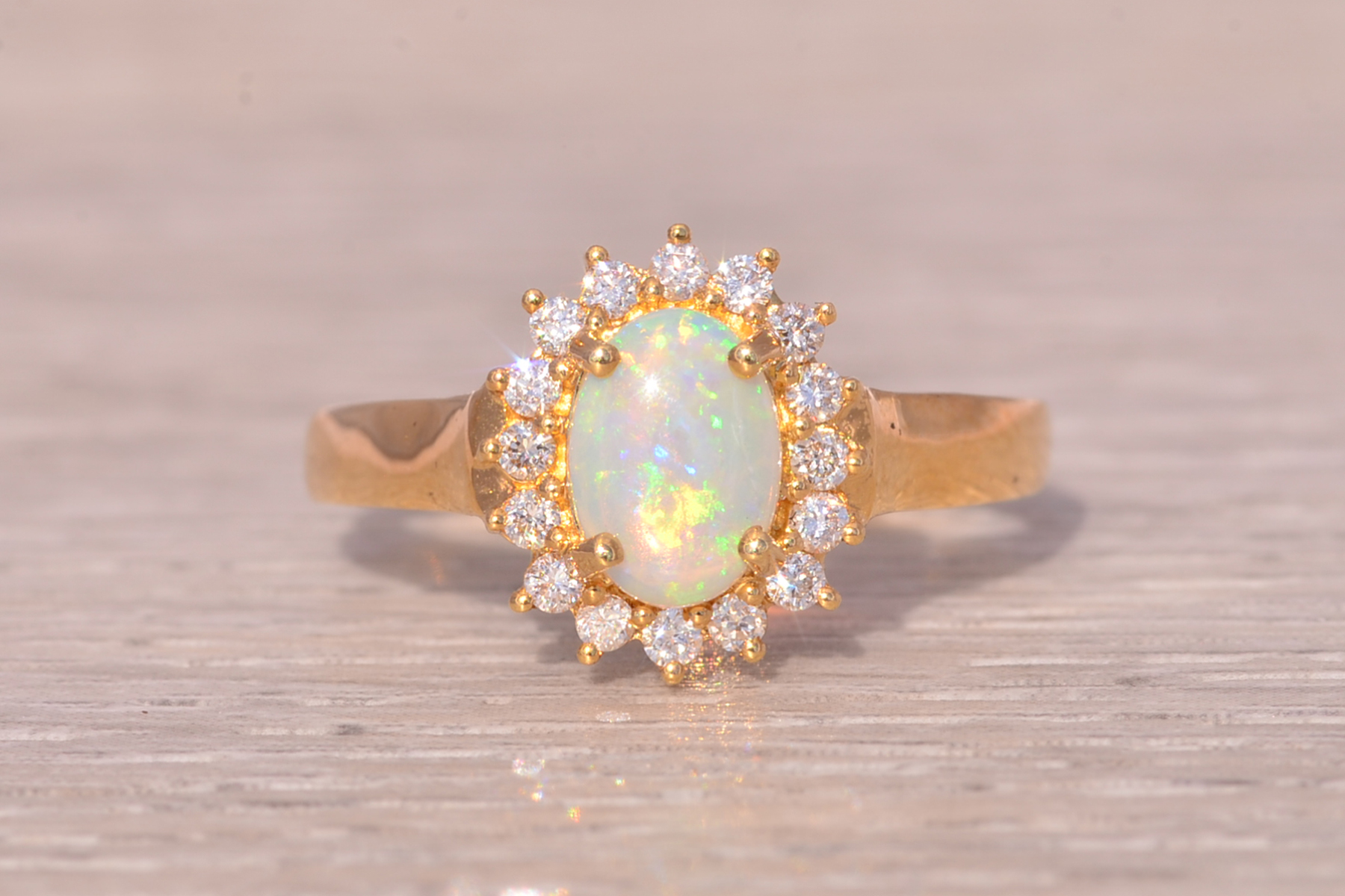 The Enchanted Opal: Natural Australian Opal and Diamond Ring in Yellow Gold - Image 7