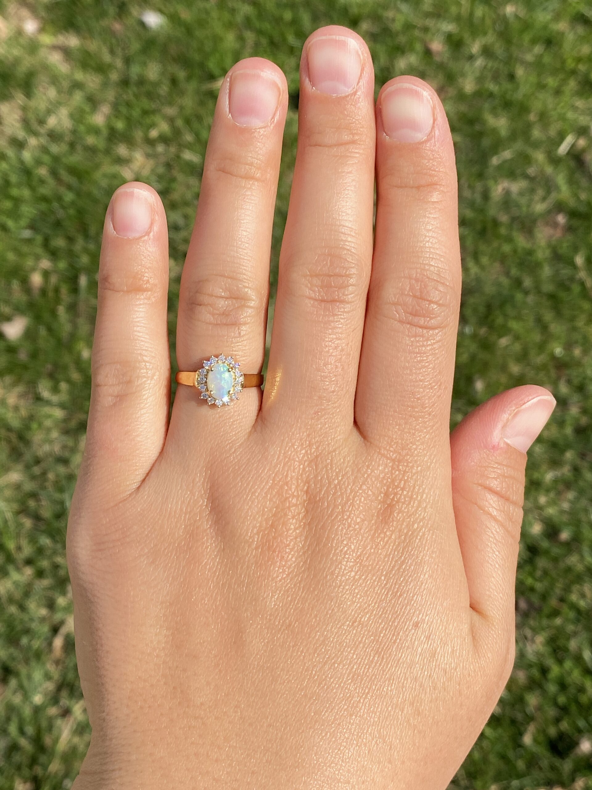 The Enchanted Opal: Natural Australian Opal and Diamond Ring in Yellow Gold - Image 8