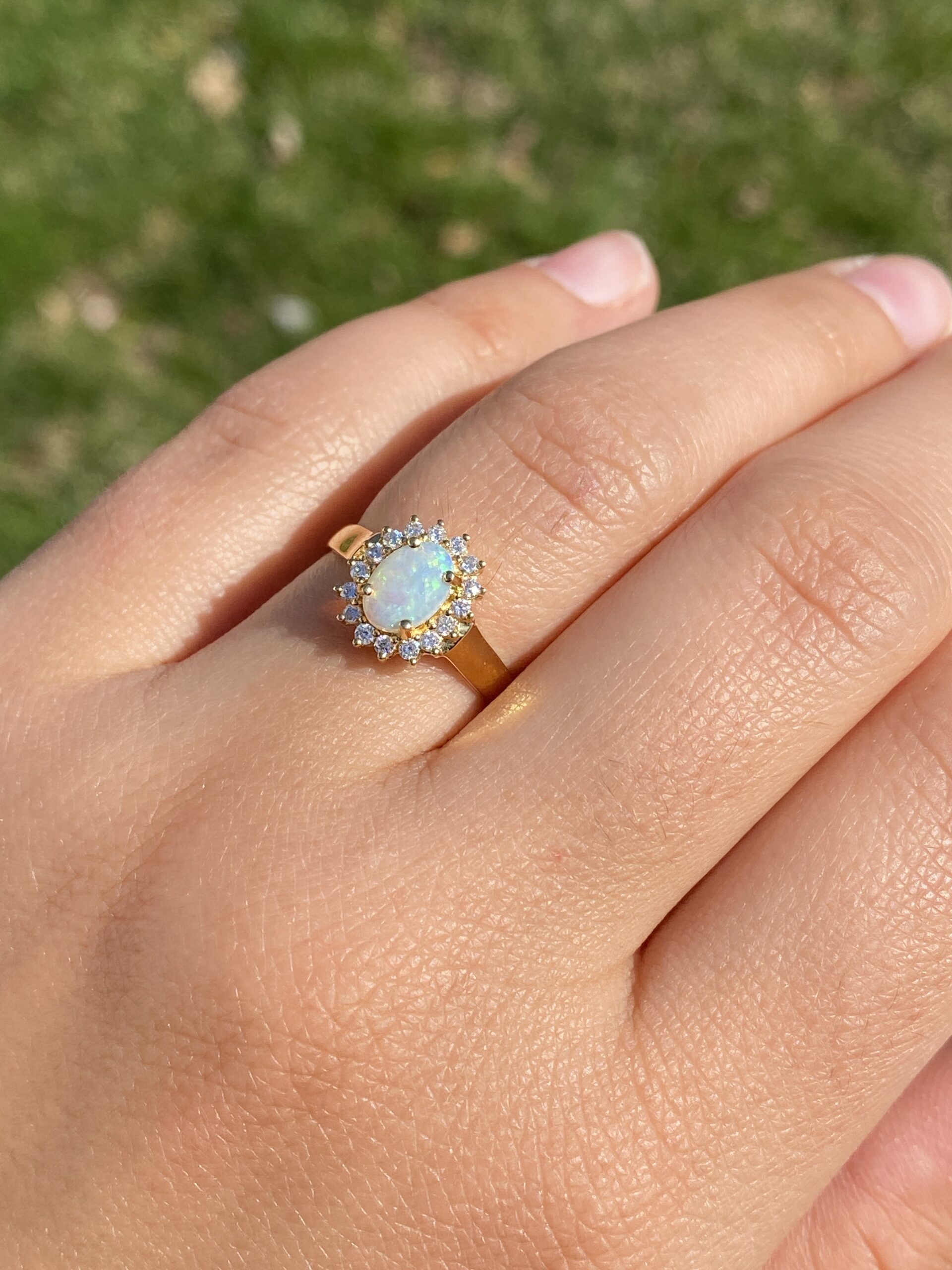 The Enchanted Opal: Natural Australian Opal and Diamond Ring in Yellow Gold - Image 9
