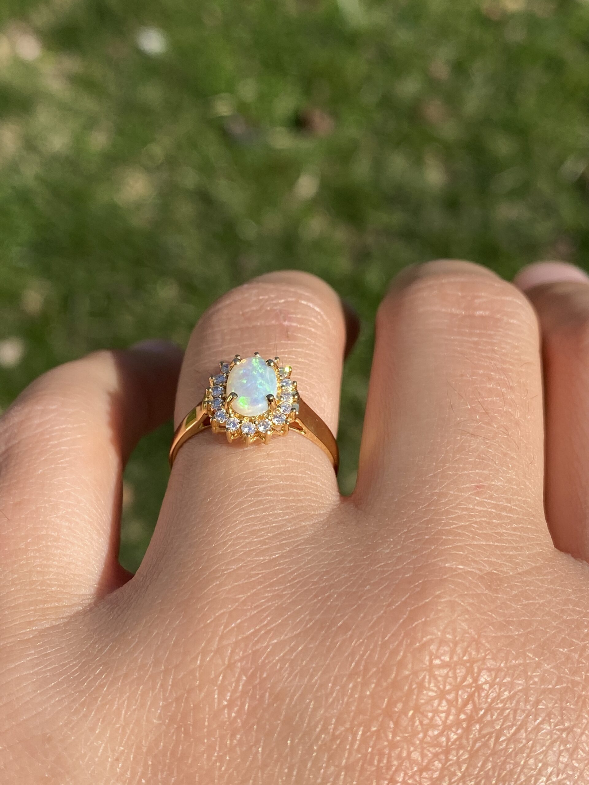 The Enchanted Opal: Natural Australian Opal and Diamond Ring in Yellow Gold - Image 10