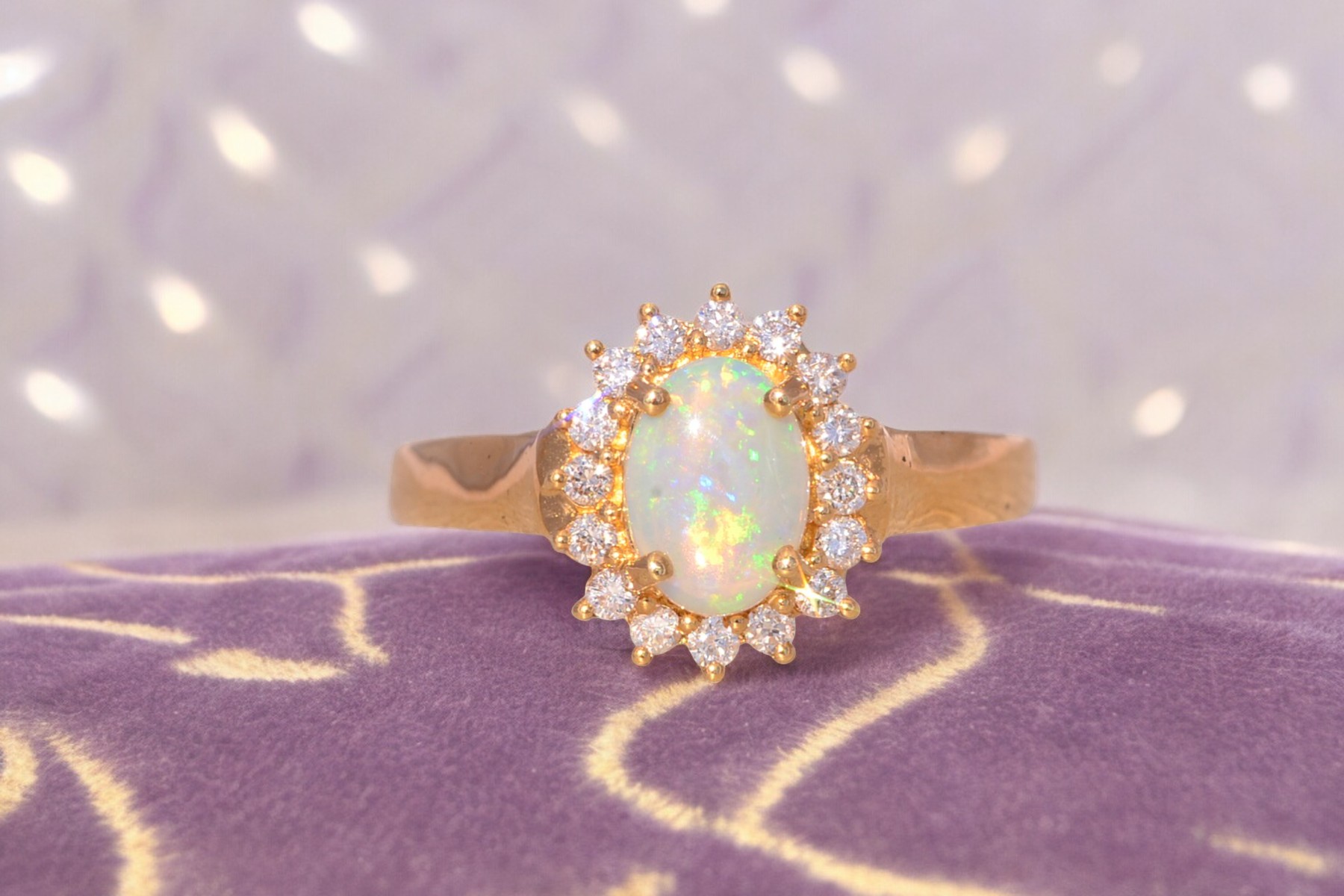 The Enchanted Opal: Natural Australian Opal and Diamond Ring in Yellow Gold - Image 11