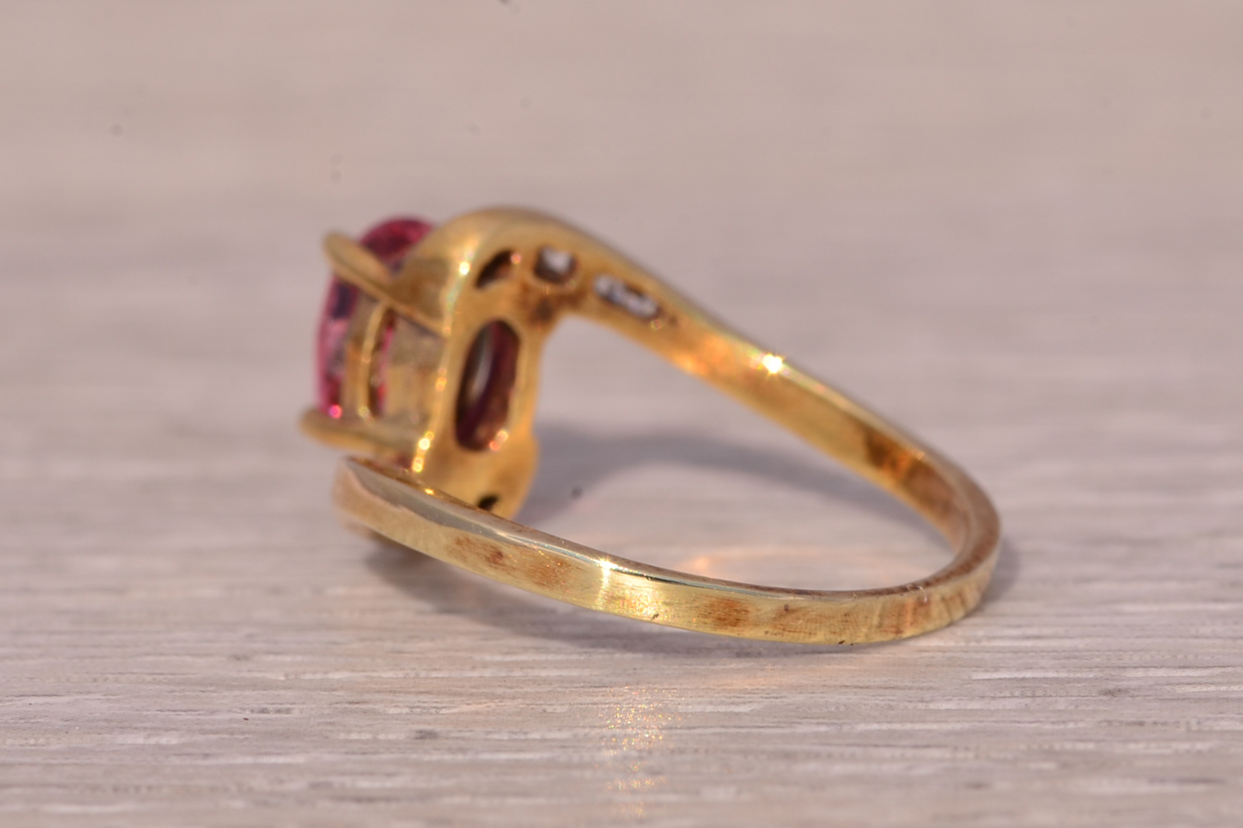 The Celestial Ribbon: Pink Tourmaline and Diamond Ring in Yellow Gold - Image 4