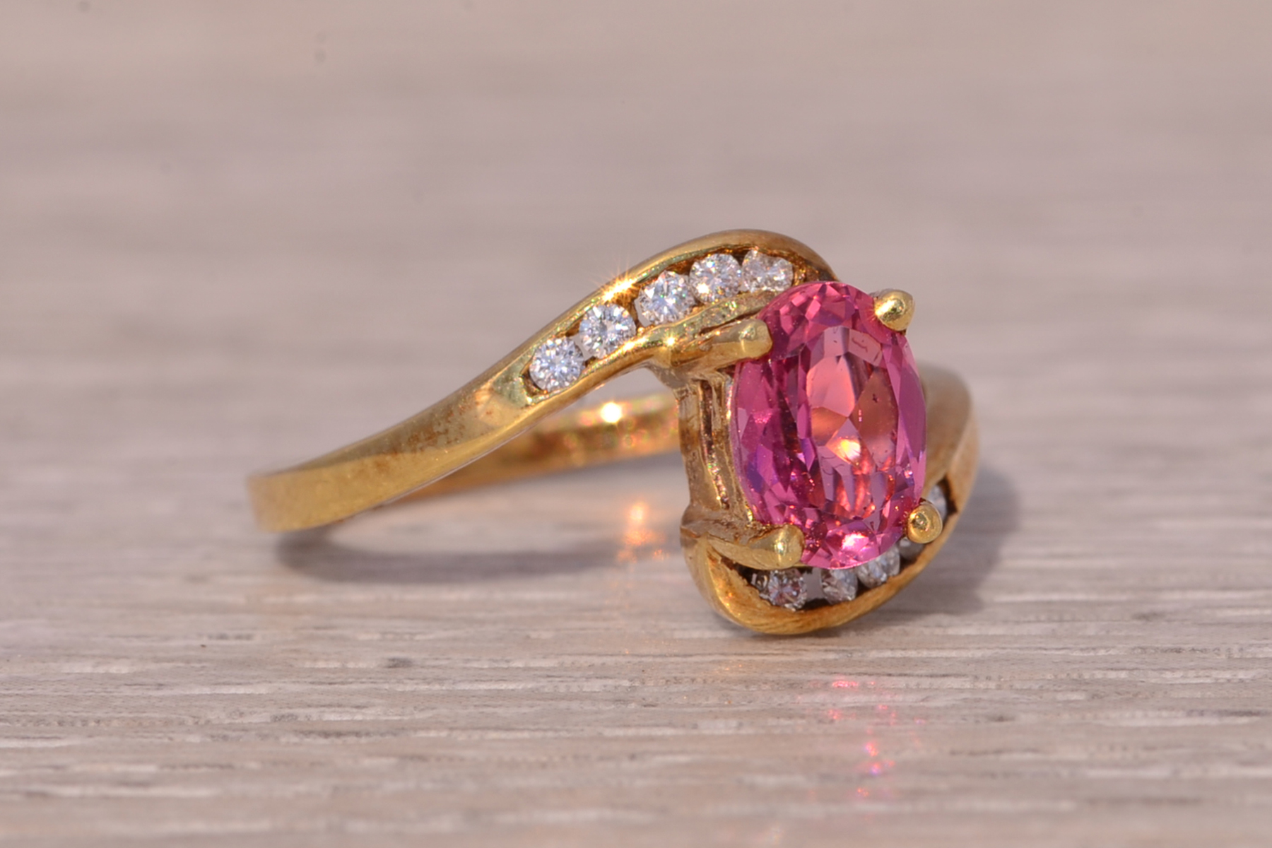 The Celestial Ribbon: Pink Tourmaline and Diamond Ring in Yellow Gold - Image 6