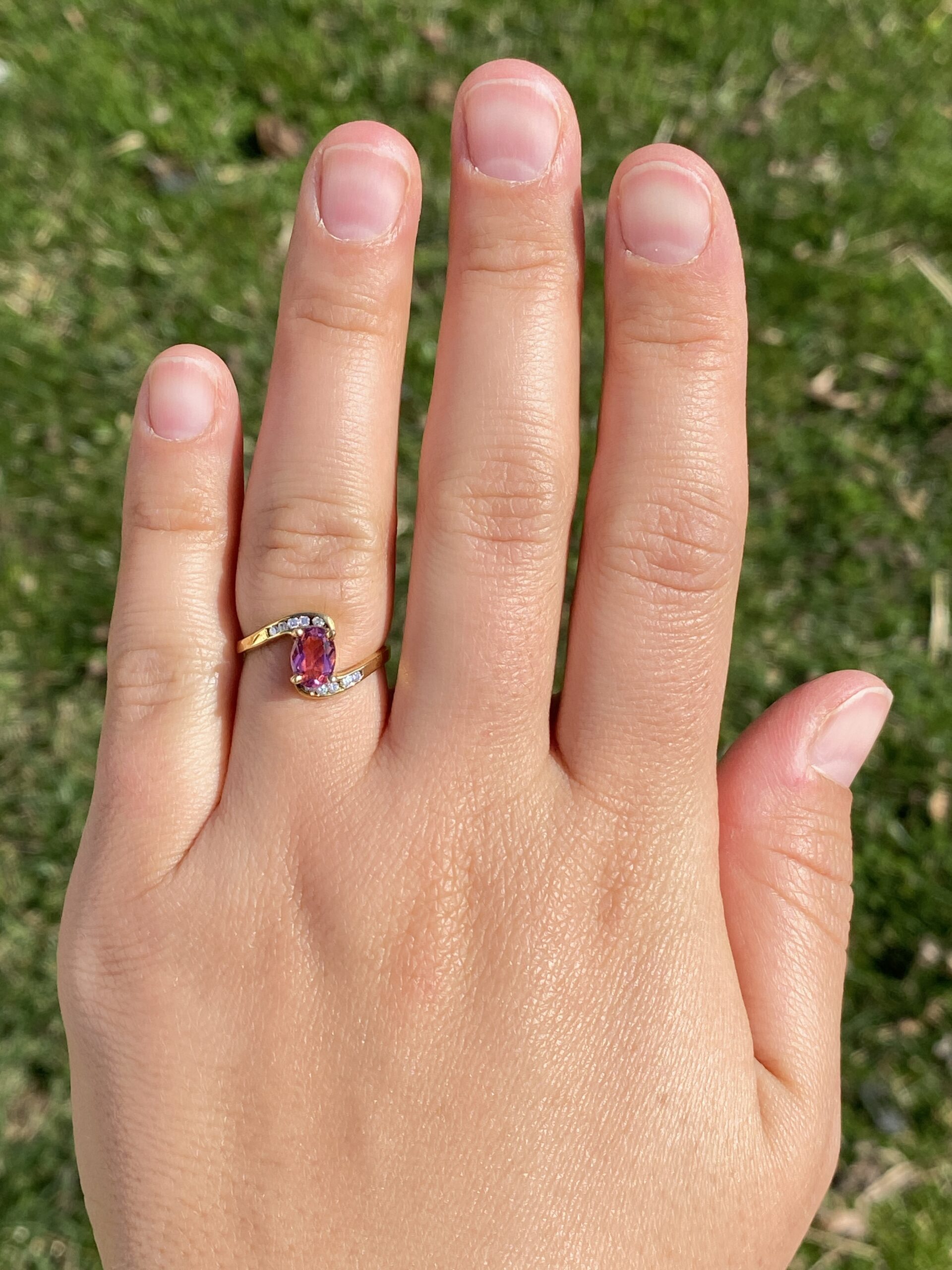 The Celestial Ribbon: Pink Tourmaline and Diamond Ring in Yellow Gold - Image 8