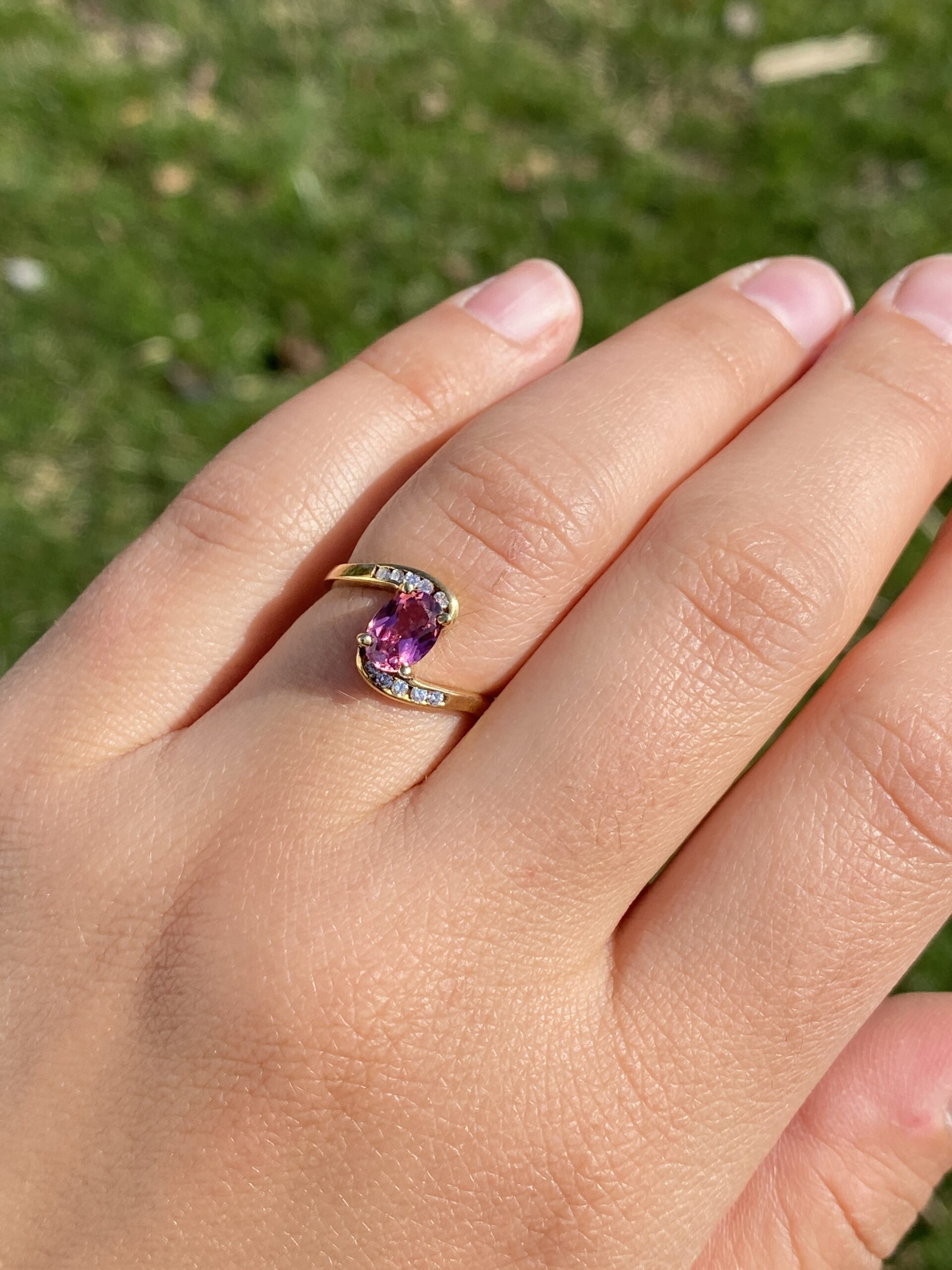 The Celestial Ribbon: Pink Tourmaline and Diamond Ring in Yellow Gold - Image 9