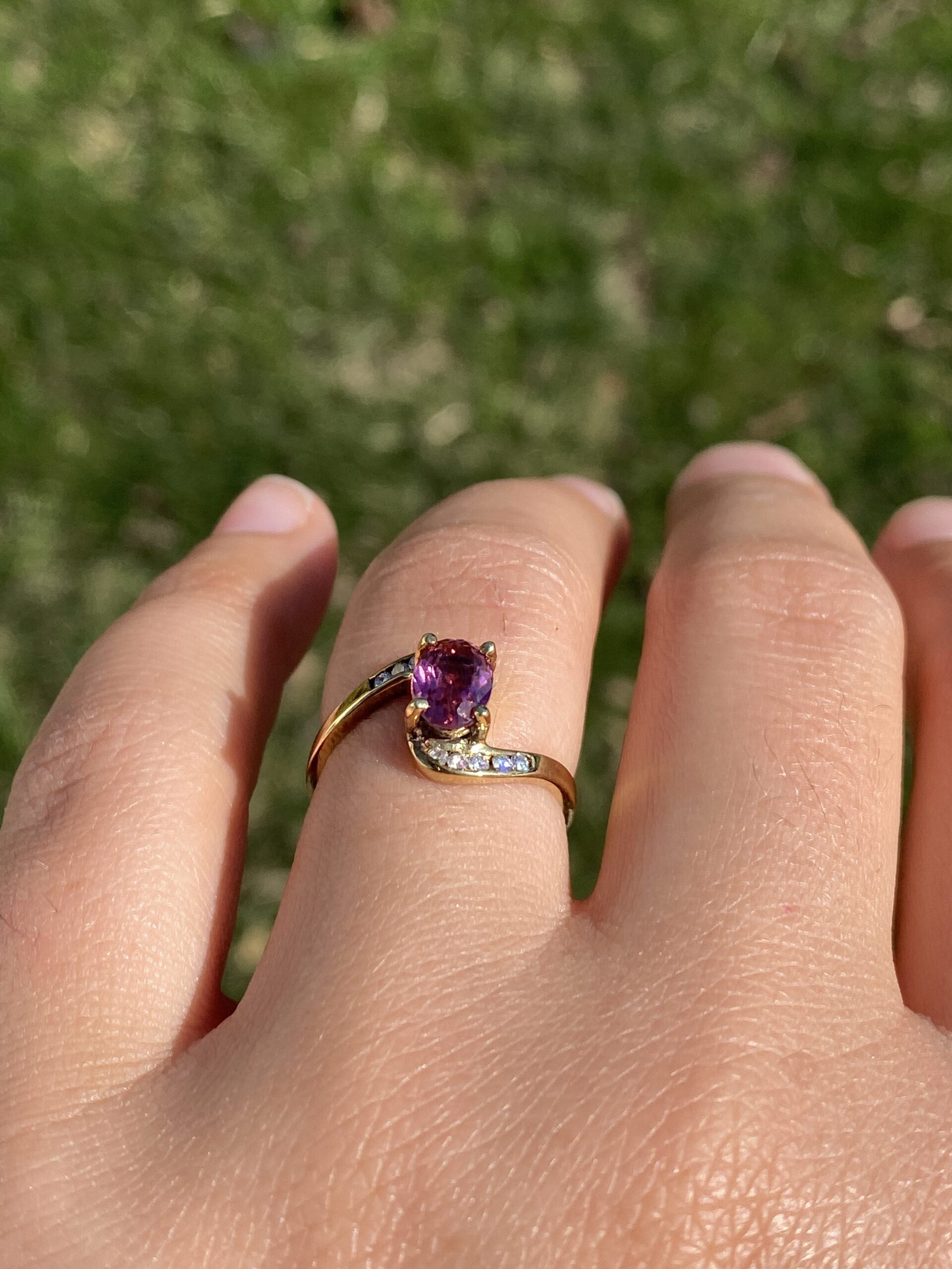 The Celestial Ribbon: Pink Tourmaline and Diamond Ring in Yellow Gold - Image 10