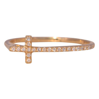 The Side Cross: Modern Sideways Diamond Cross Ring in Yellow Gold