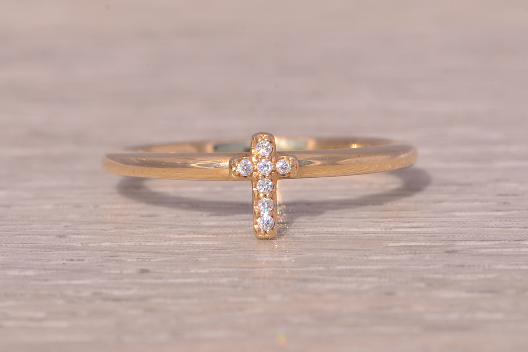 The Celestial Cross: Diamond Cross Ring in Yellow Gold - Image 2