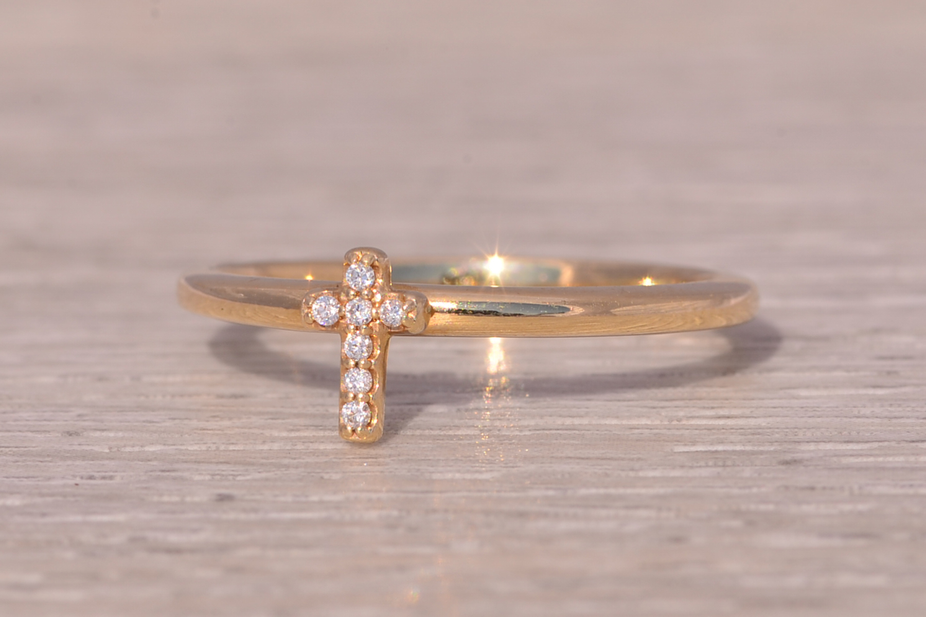 The Celestial Cross: Diamond Cross Ring in Yellow Gold - Image 3
