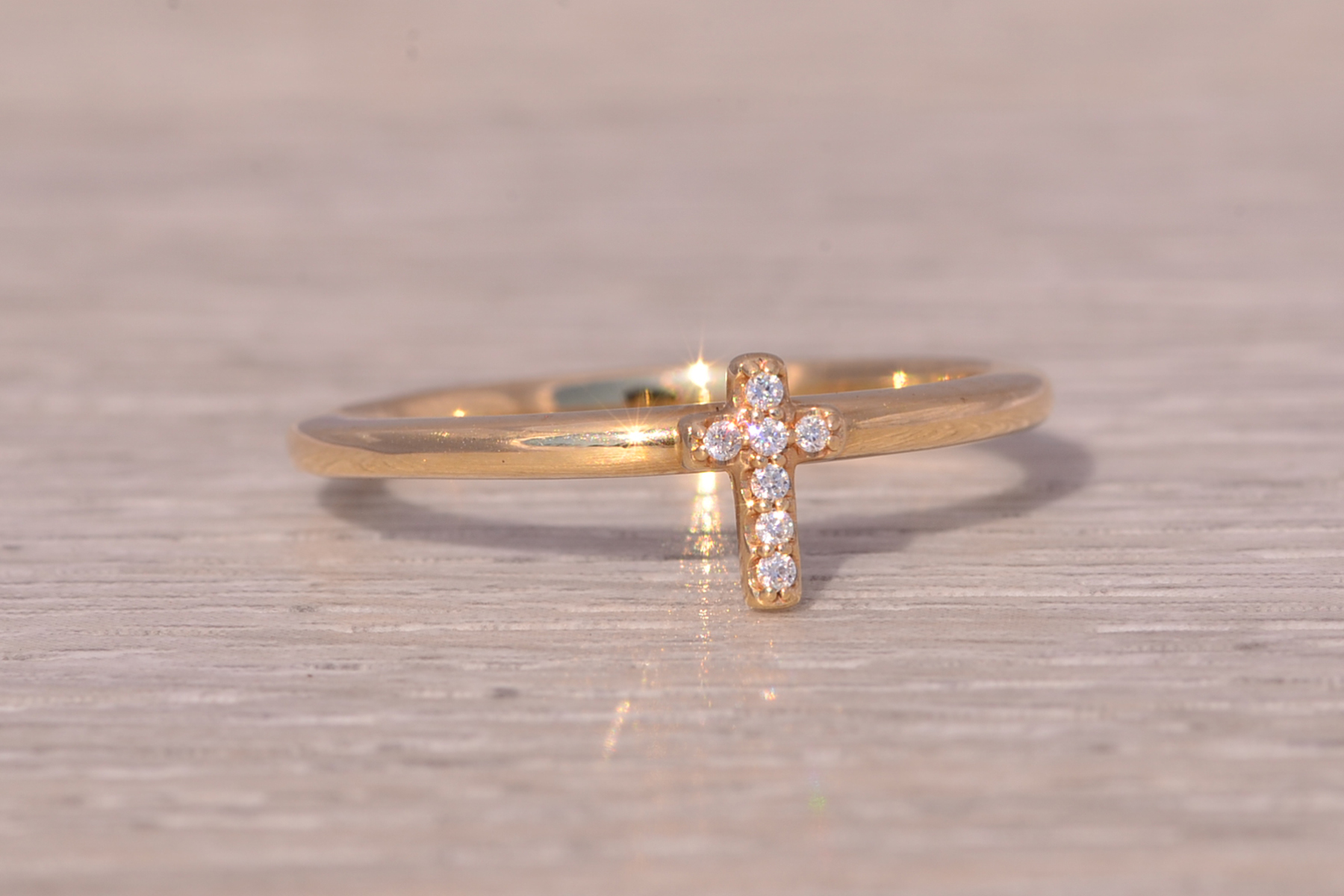 The Celestial Cross: Diamond Cross Ring in Yellow Gold - Image 6