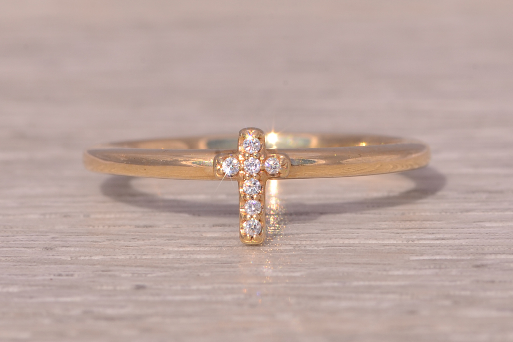 The Celestial Cross: Diamond Cross Ring in Yellow Gold - Image 7