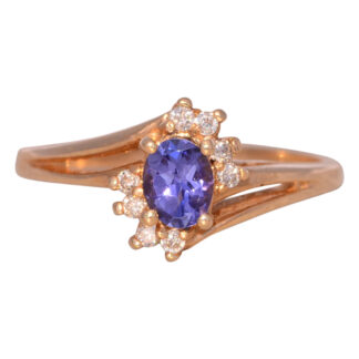 The Celestial Bloom: Tanzanite and Diamond Ring in Yellow Gold