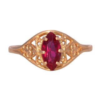 The Classic Filigree: Lab Created Ruby Ring in Yellow Gold
