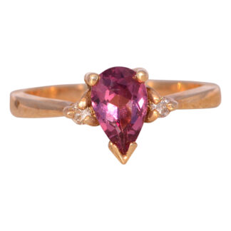 The Celestial Flame: Tourmaline and Natural Diamond Ring in Yellow Gold