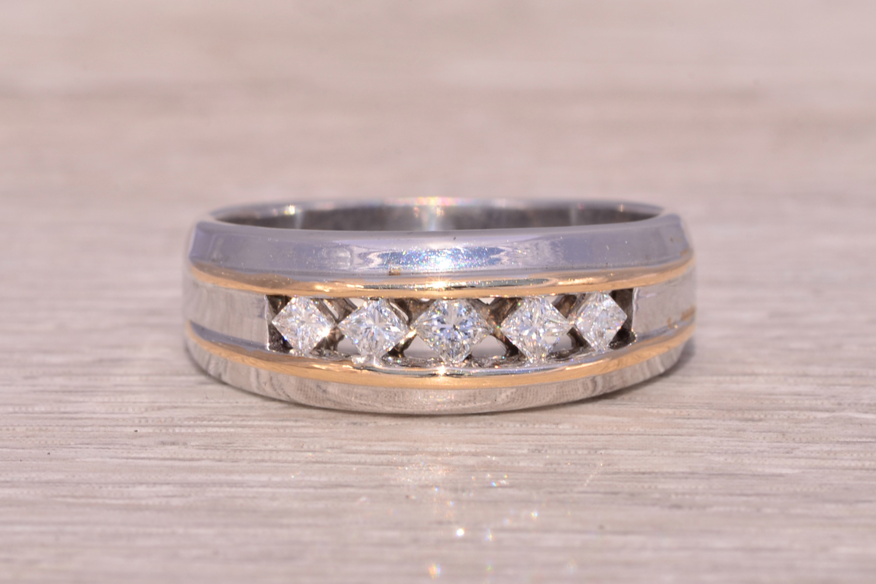 SOLD - The Dual Tone Filigree: Gentleman's Diamond Ring in White and Yellow Gold - Image 2