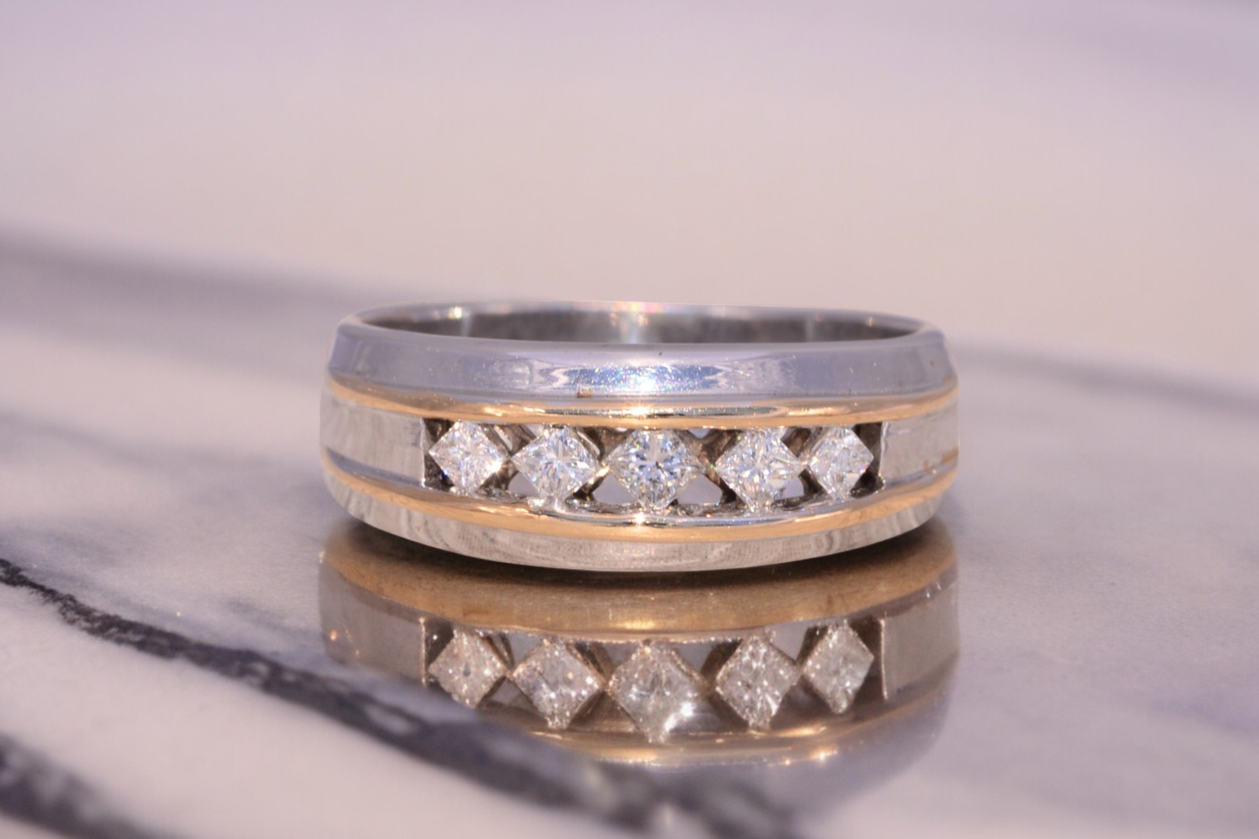 SOLD - The Dual Tone Filigree: Gentleman's Diamond Ring in White and Yellow Gold - Image 12