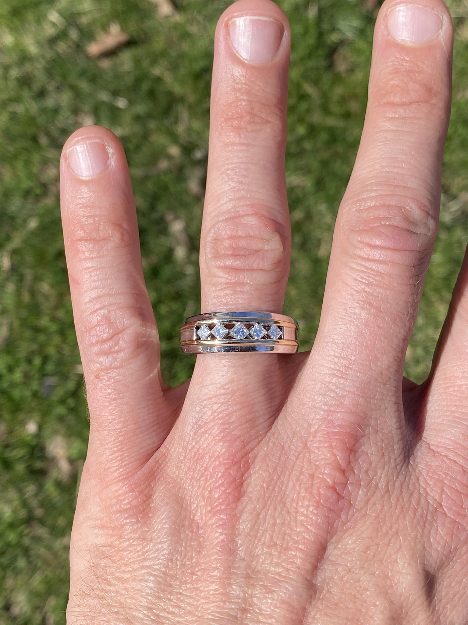 SOLD - The Dual Tone Filigree: Gentleman's Diamond Ring in White and Yellow Gold - Image 8