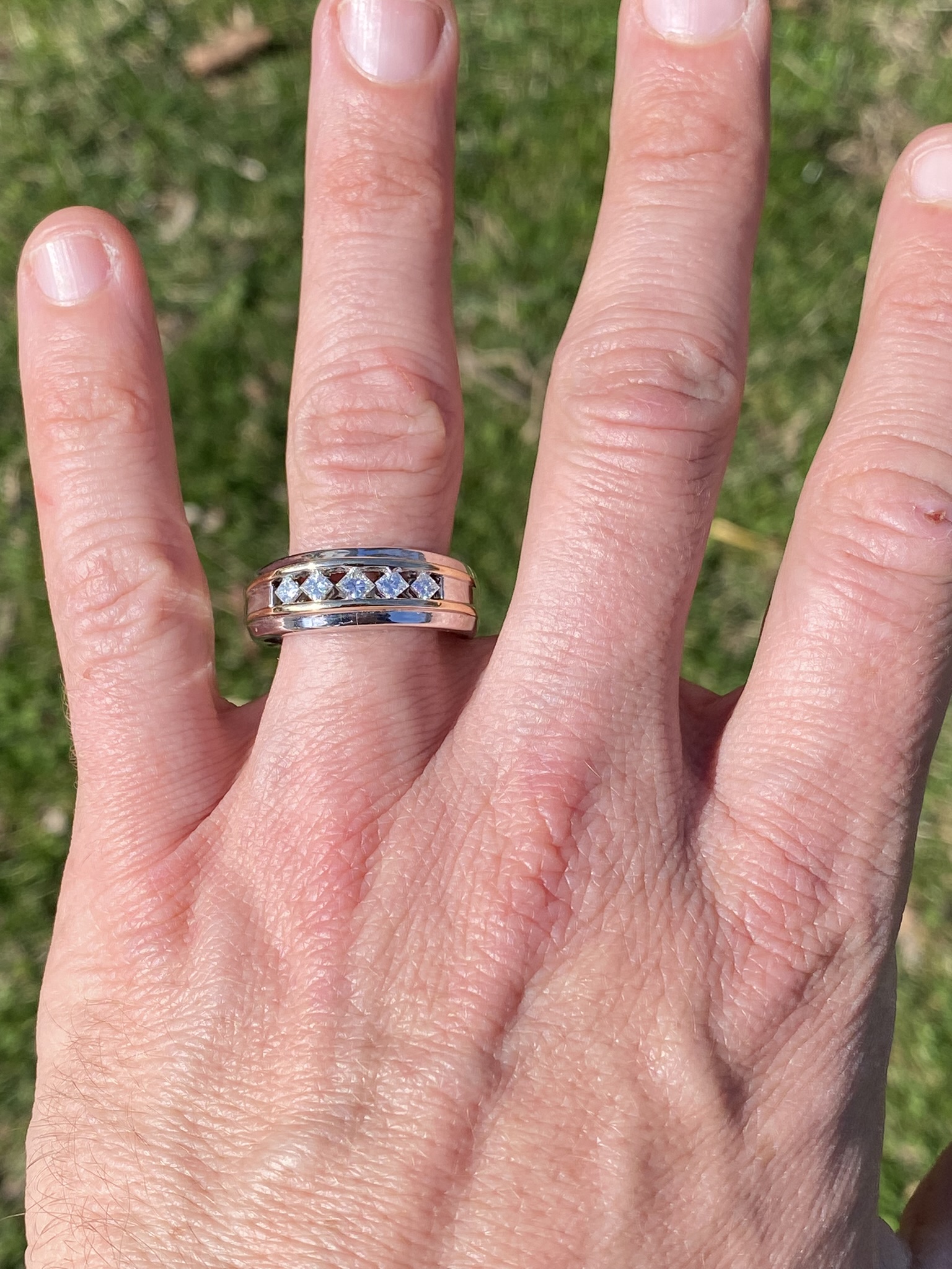 SOLD - The Dual Tone Filigree: Gentleman's Diamond Ring in White and Yellow Gold - Image 11