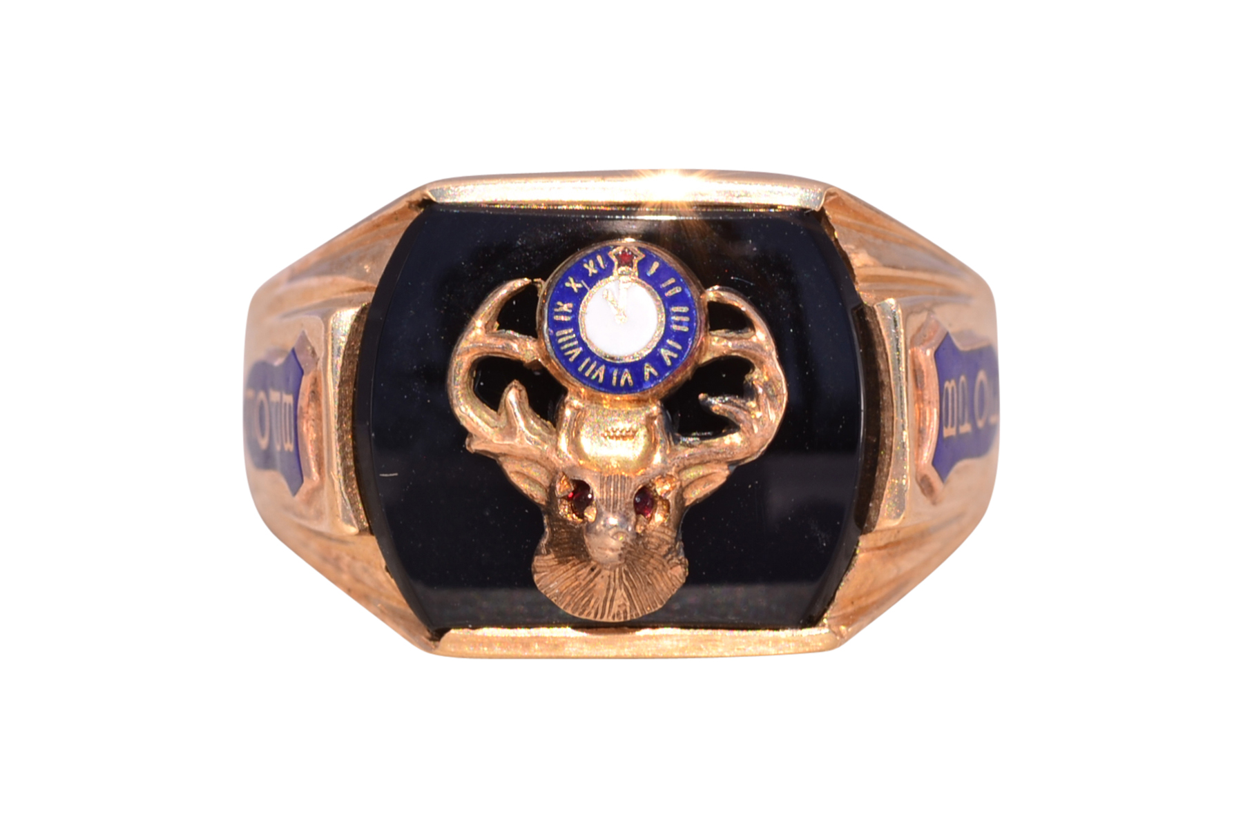 SOLD - The Elk Lodge Heritage: Onyx and Ruby Ring in Yellow Gold