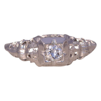 The Antique Filigree Delight: Old European Cut Diamond Ring in White Gold