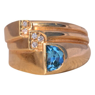 The Blue Topaz Elegance: Swiss Blue Topaz and Natural Diamond Ring in Yellow Gold