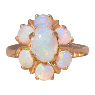 The Opal Bloom: Australian Opal Cluster Ring in Yellow Gold