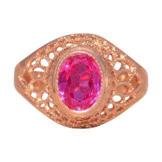 The Russian Filigree: Pink Crystal Ring in Rose Gold