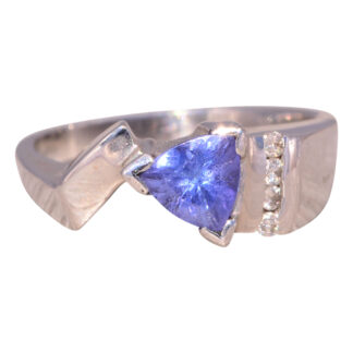 The 90s Icon: Trillion Cut Tanzanite and Diamond Ring in White Gold