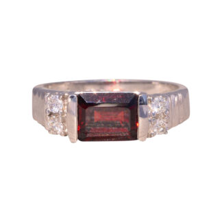 The Garnet Radiance: Garnet and Diamond Ring in White Gold