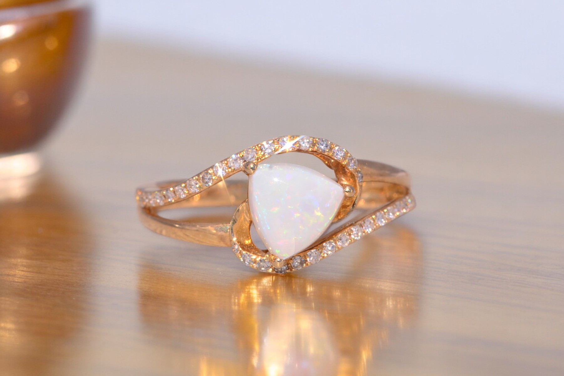 SOLD - The Opal Enchantment: Signed Effy Australian Opal and Natural Diamond Ring in Yellow Gold - Image 11